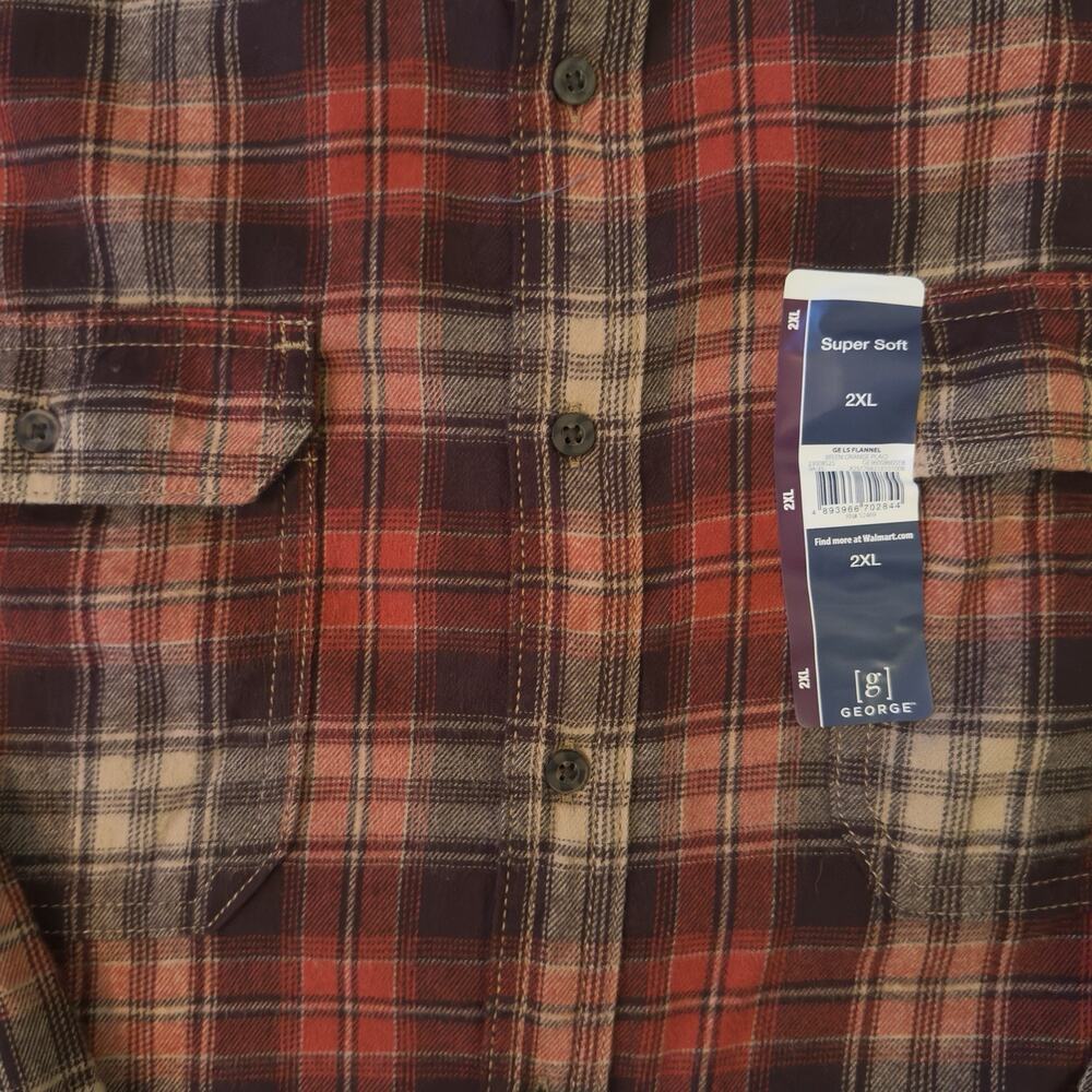 George Super Soft Flannel Shirt Men’s 2XL Red Plaid Button Front NWT - Picture 6 of 7
